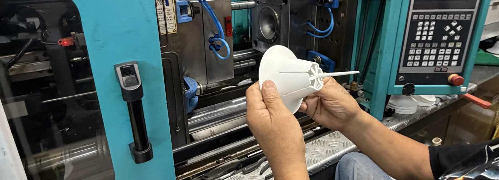Actual Steadi production: a molded Steadi being inspected by hand in Orange, California